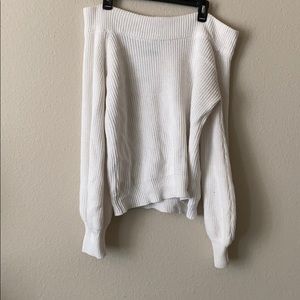 Off the shoulder white chunky sweater